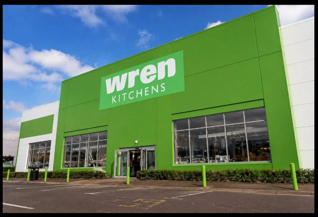 Exterior view of a closed showroom following the wren kitchens chapter 7 bankruptcy filing in the United States.