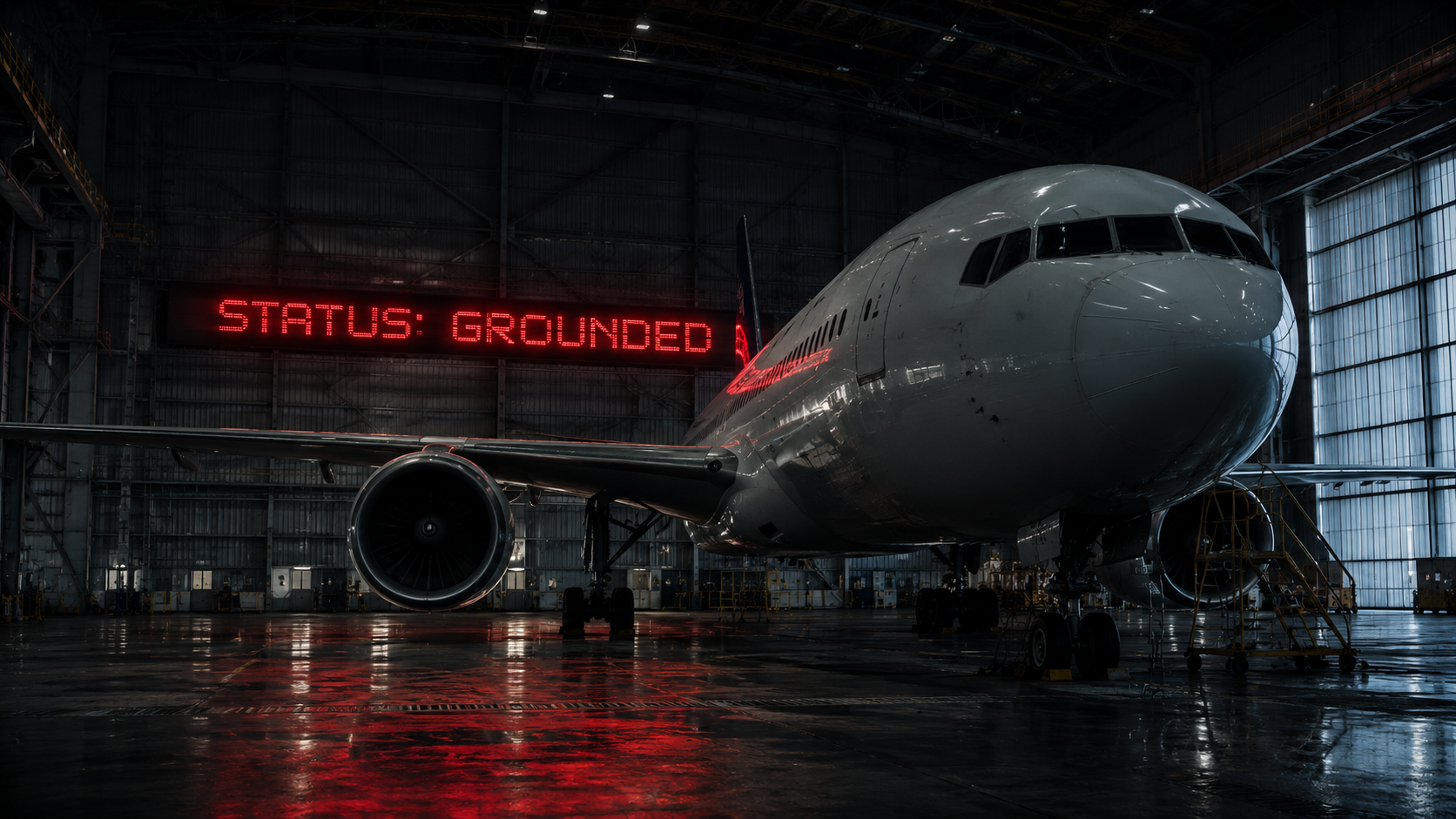 Grounded commercial plane showing the visual impact of sudden airline bankruptcies on holiday travel plans.