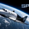 A commercial space tourism rocket plane flying above the Earth representing SPCE stock.