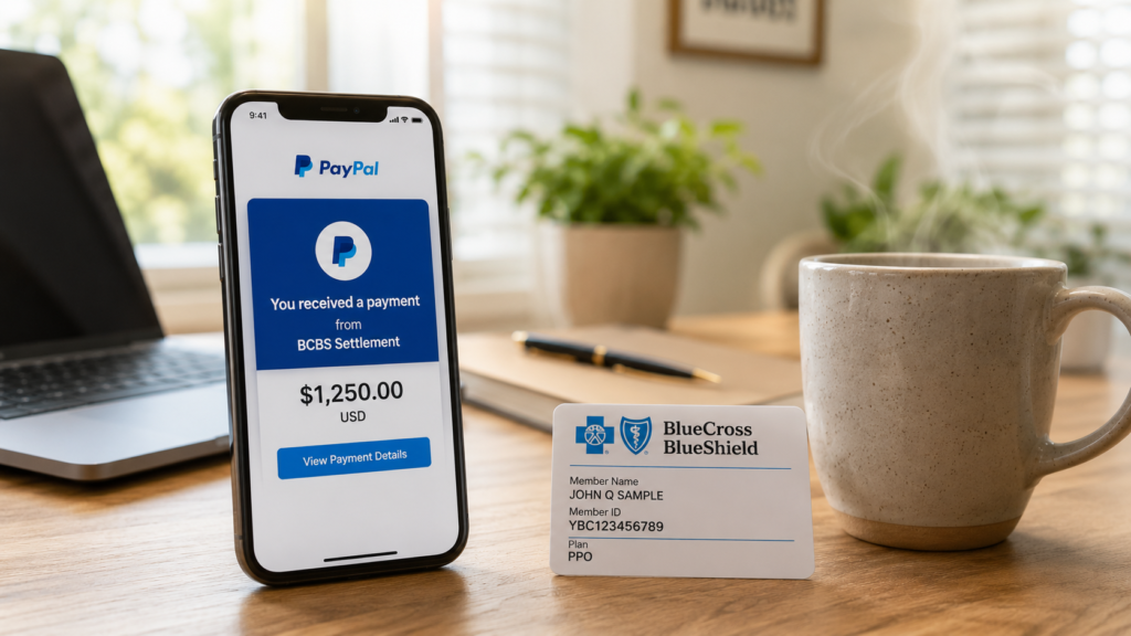 BCBS settlement payment notification on a smartphone screen in May 2026.
