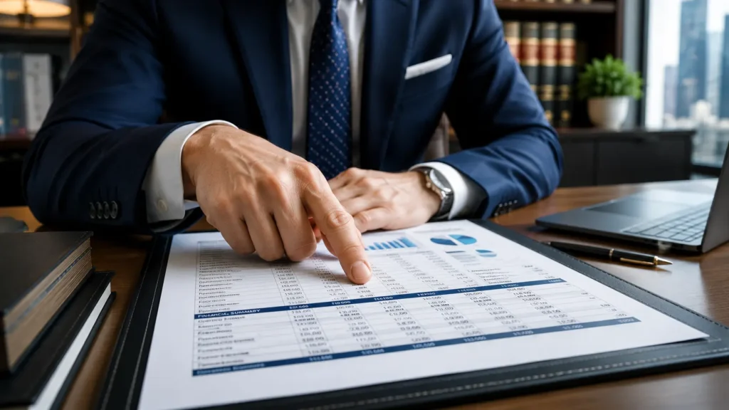 An expert attorney reviewing tax documents to protect a client from an IRS audit. Tax fraud lawyer is your only shield today