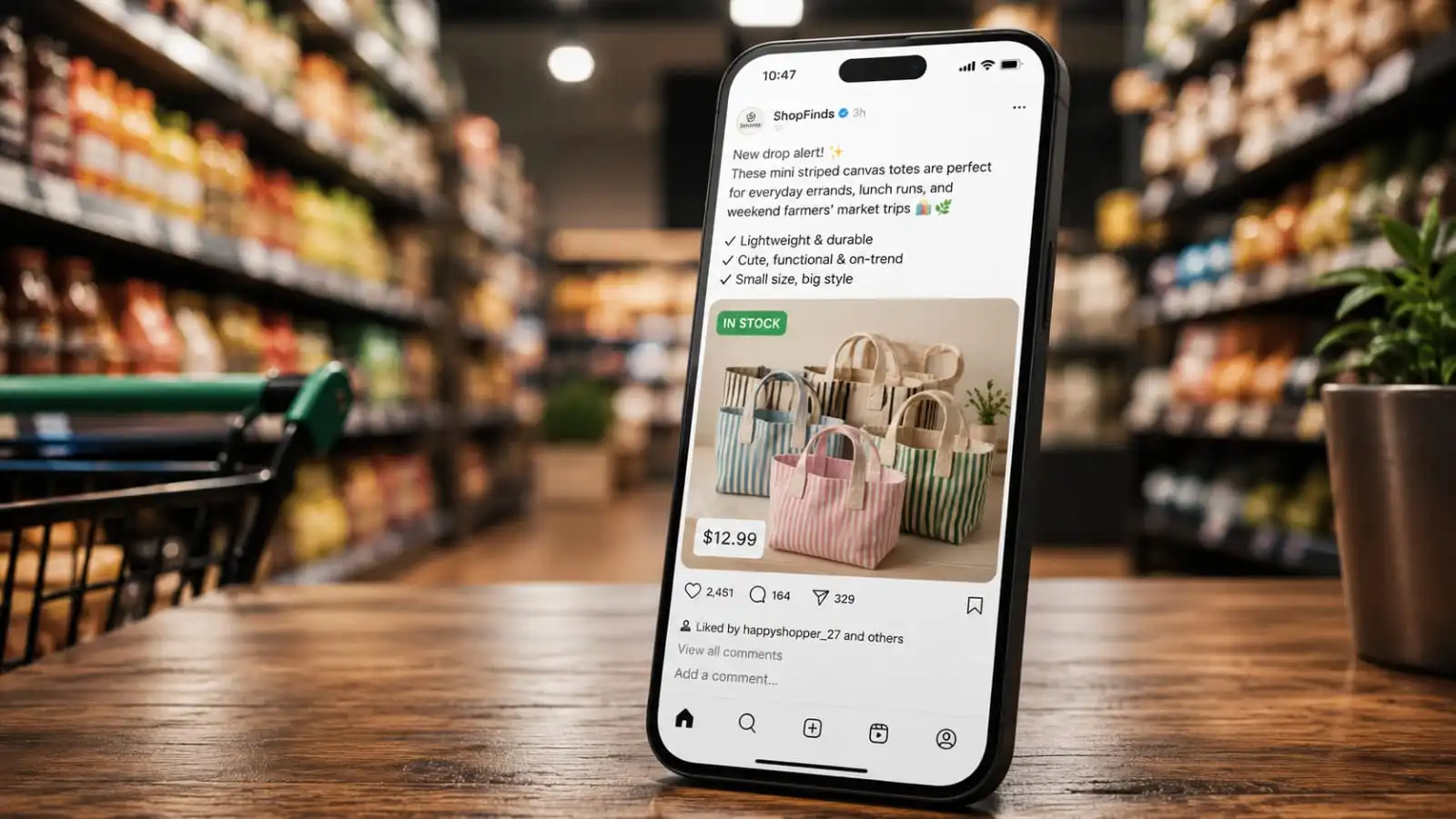 A mobile screen tracking stock alerts for the viral Trader Joe's mini tote bag summer collection.