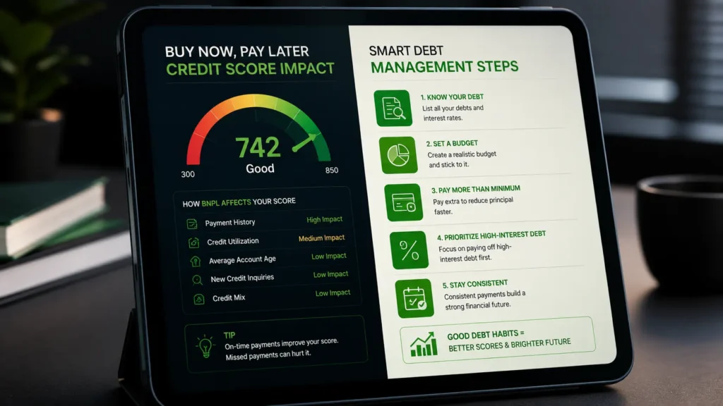 Does Klarna Build Credit : A digital tablet displaying financial growth metrics and credit score impact data.