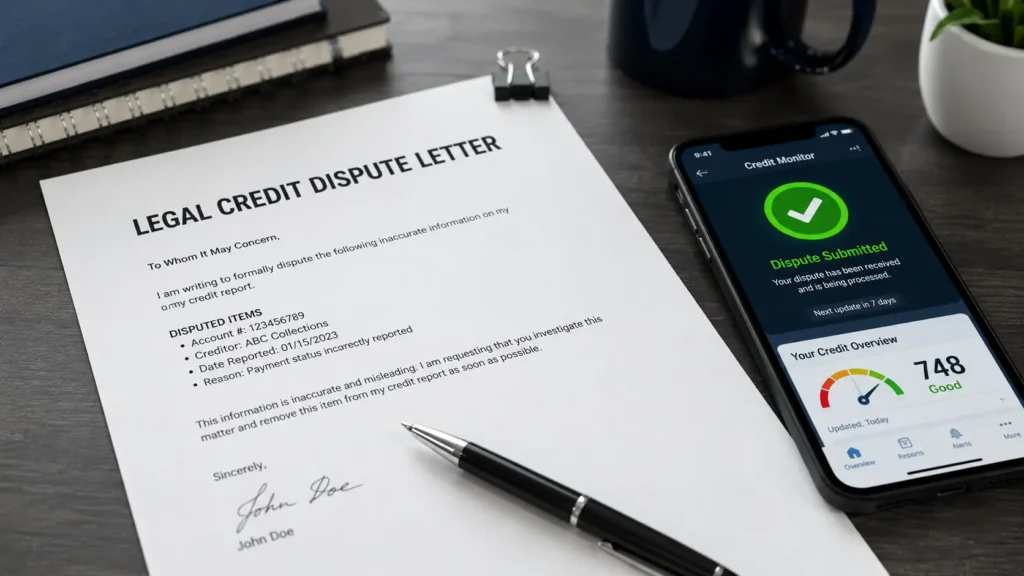 Legal document setup showing how to remove negative bureau items and fix credit score orange county records.