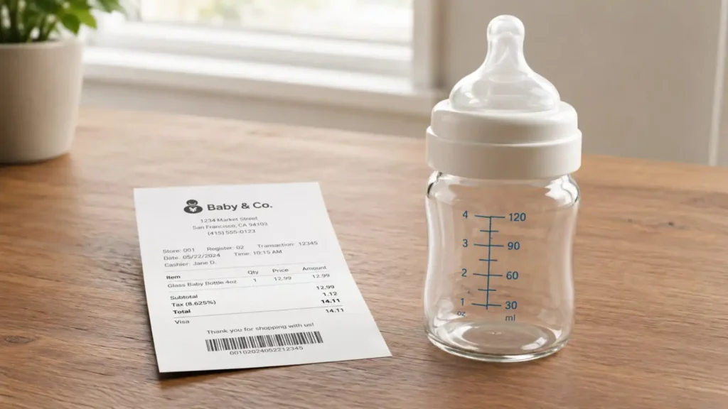 A retail receipt and feeding items tracking how to get nara organics formula refund options.