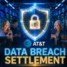 A digital illustration symbolizing data security and the AT&T data breach settlement.