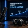 A premium digital podcast microphone setup representing the business behind famous media net worth.