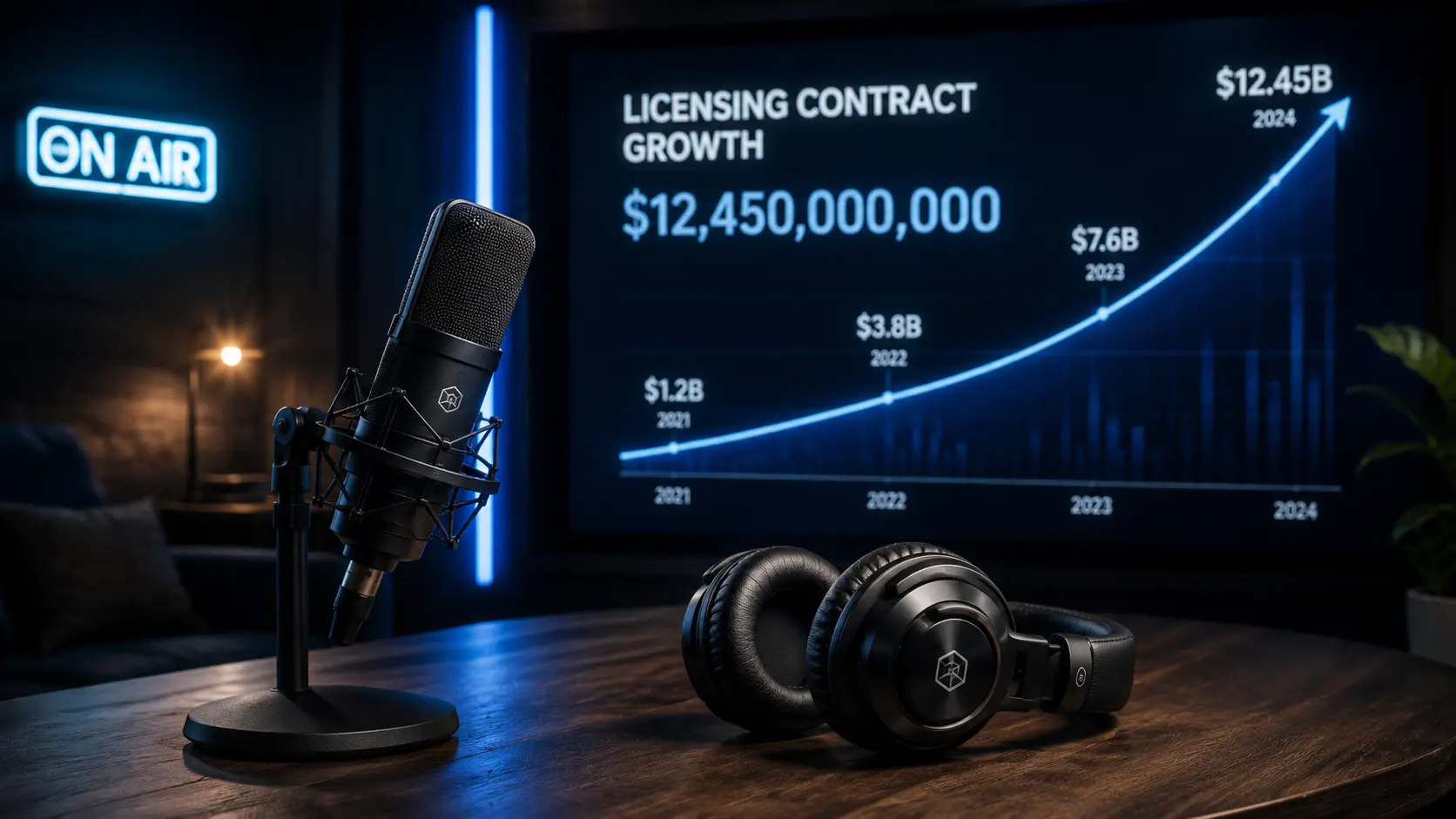 A premium digital podcast microphone setup representing the business behind famous media net worth.