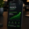 A high-end smartphone tracking top digital banking options and interest growth.