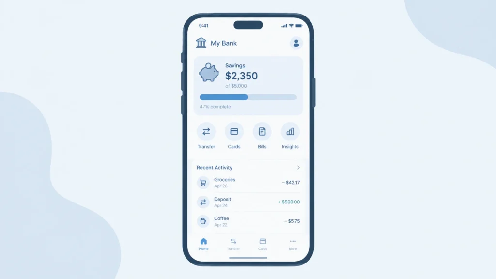 Teen using a banking app for money management and savings tracking.