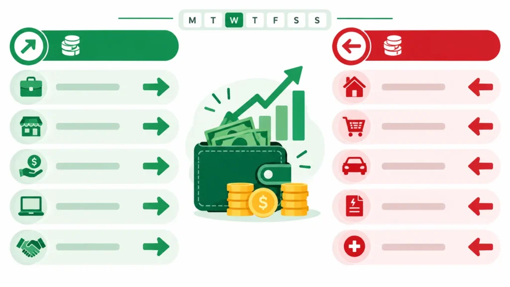 Weekly cash flow tracking illustration representing business money management basics.